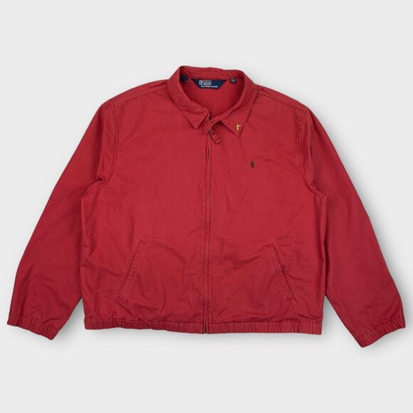 VINTAGE Polo Ralph Lauren Jacket Mens Extra Large Red Bomber Full Zip Canvas - Picture 2 of 16